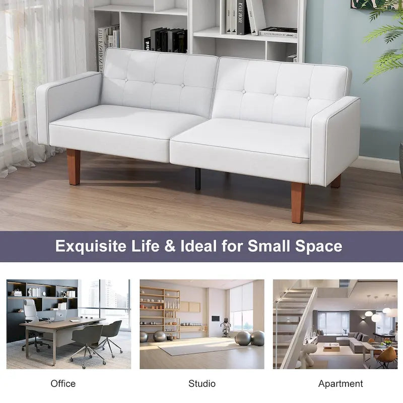 68 in. Twin Size Convertible Sofa Bed with Tufted Adjustable Split Back, 5 Colors - 22.44D x 68.11W x 28.74H