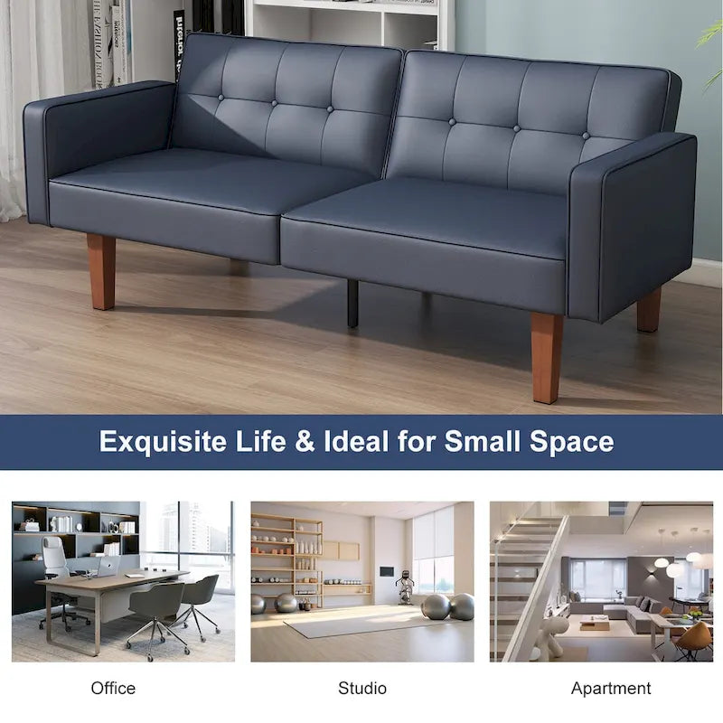 68 in. Twin Size Convertible Sofa Bed with Tufted Adjustable Split Back, 5 Colors - 22.44D x 68.11W x 28.74H