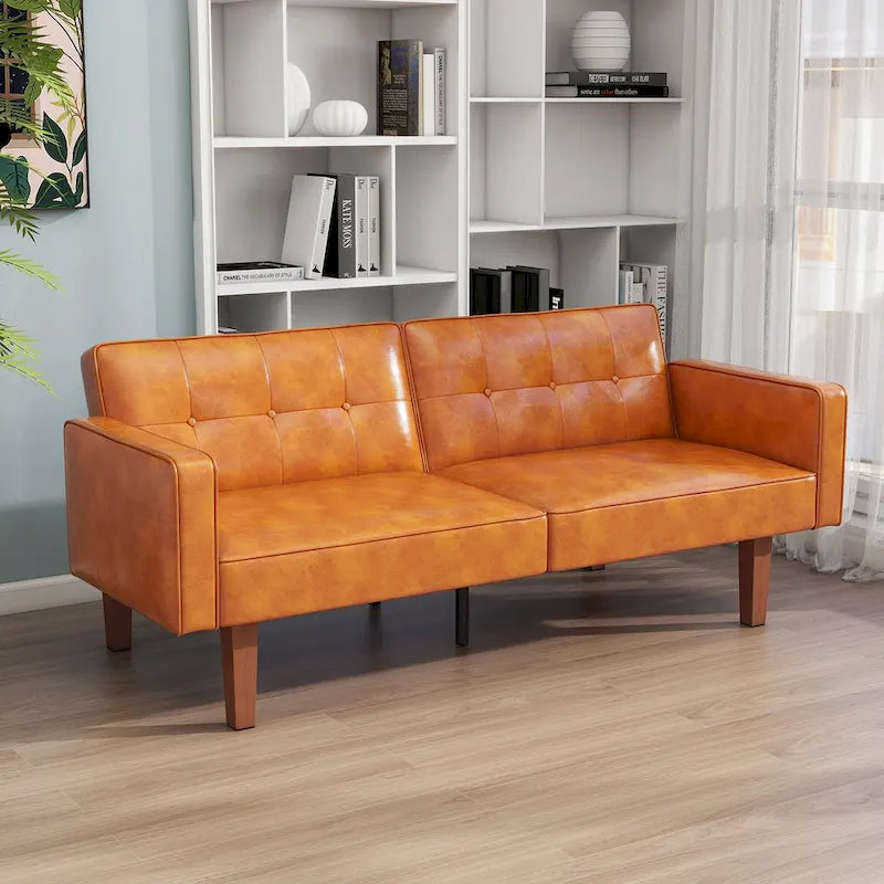 68 in. Twin Size Convertible Sofa Bed with Tufted Adjustable Split Back, 5 Colors - 22.44D x 68.11W x 28.74H
