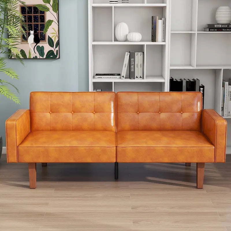 68 in. Twin Size Convertible Sofa Bed with Tufted Adjustable Split Back, 5 Colors - 22.44D x 68.11W x 28.74H