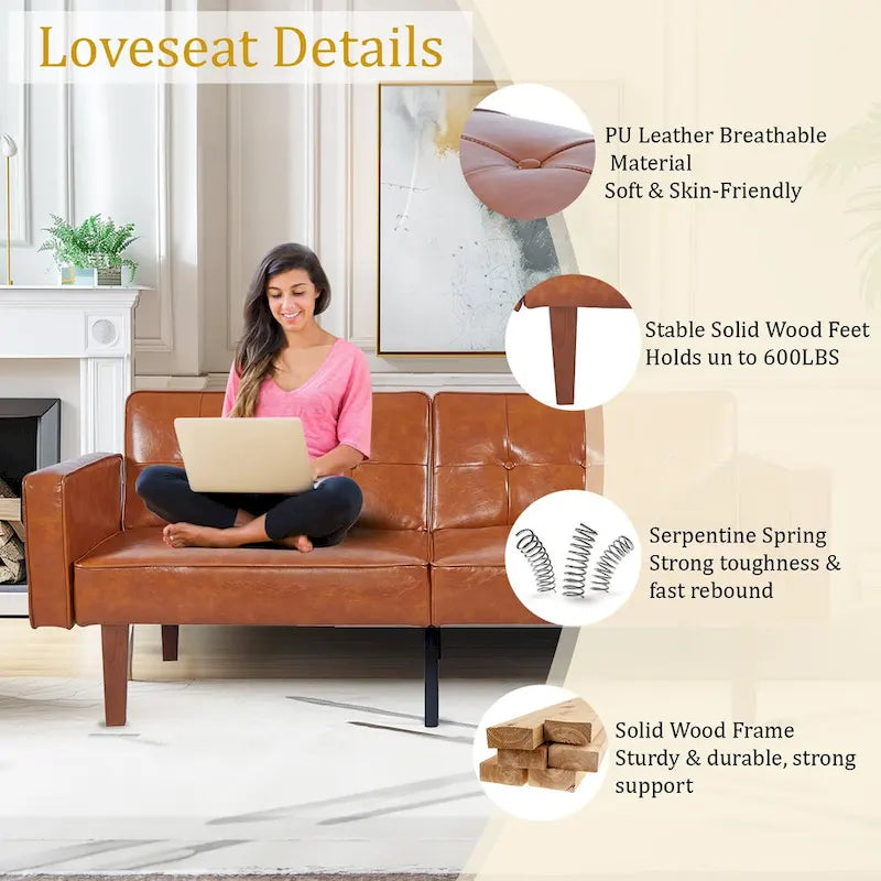 68 in. Twin Size Convertible Sofa Bed with Tufted Adjustable Split Back, 5 Colors - 22.44D x 68.11W x 28.74H