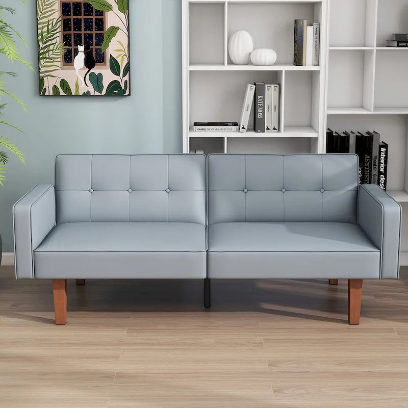 68 in. Twin Size Convertible Sofa Bed with Tufted Adjustable Split Back, 5 Colors - 22.44D x 68.11W x 28.74H