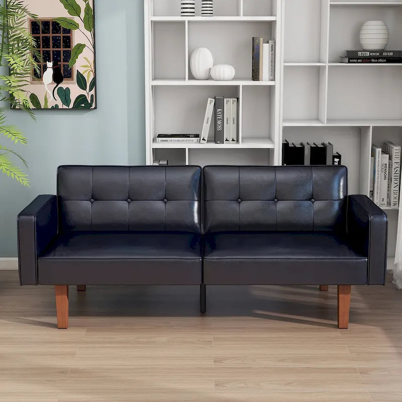 68 in. Twin Size Convertible Sofa Bed with Tufted Adjustable Split Back, 5 Colors - 22.44D x 68.11W x 28.74H