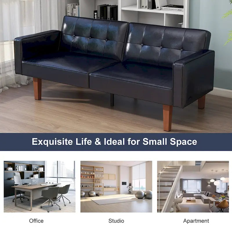 68 in. Twin Size Convertible Sofa Bed with Tufted Adjustable Split Back, 5 Colors - 22.44D x 68.11W x 28.74H