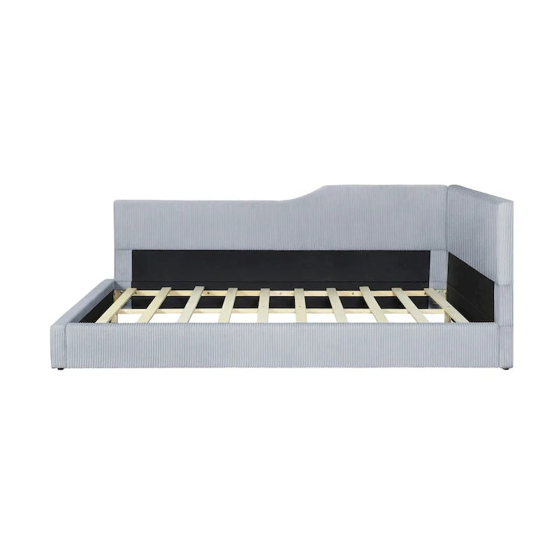 L-Shaped Daybed with Corduroy Upholstery, Solid Frame, 500 lbs Capacity
