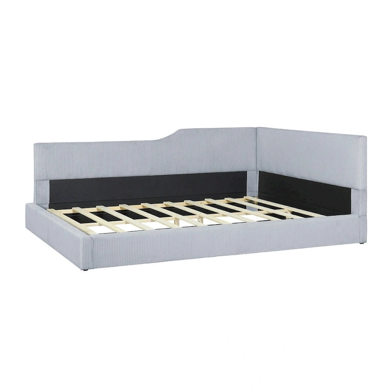 L-Shaped Daybed with Corduroy Upholstery, Solid Frame, 500 lbs Capacity