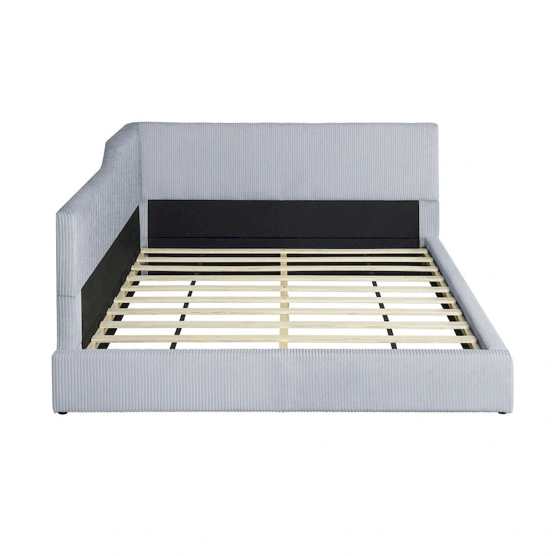 L-Shaped Daybed with Corduroy Upholstery, Solid Frame, 500 lbs Capacity
