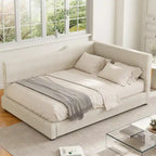 L-Shaped Daybed with Corduroy Upholstery, Solid Frame, 500 lbs Capacity