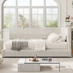 L-Shaped Daybed with Corduroy Upholstery, Solid Frame, 500 lbs Capacity