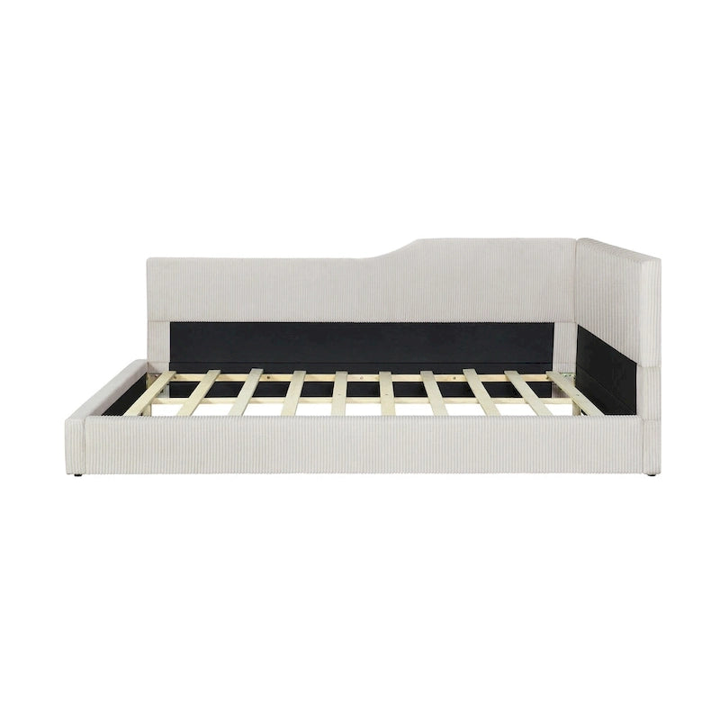 L-Shaped Daybed with Corduroy Upholstery, Solid Frame, 500 lbs Capacity