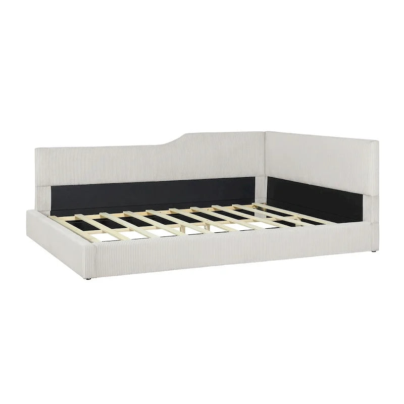 L-Shaped Daybed with Corduroy Upholstery, Solid Frame, 500 lbs Capacity