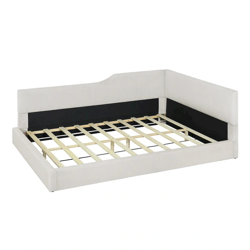 L-Shaped Daybed with Corduroy Upholstery, Solid Frame, 500 lbs Capacity