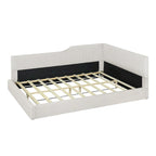 L-Shaped Daybed with Corduroy Upholstery, Solid Frame, 500 lbs Capacity