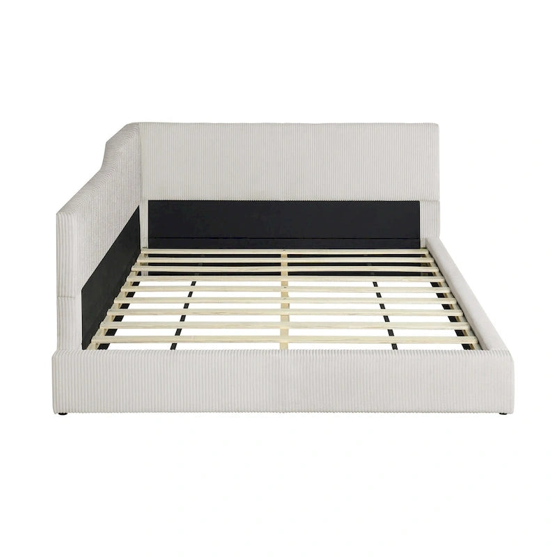 L-Shaped Daybed with Corduroy Upholstery, Solid Frame, 500 lbs Capacity