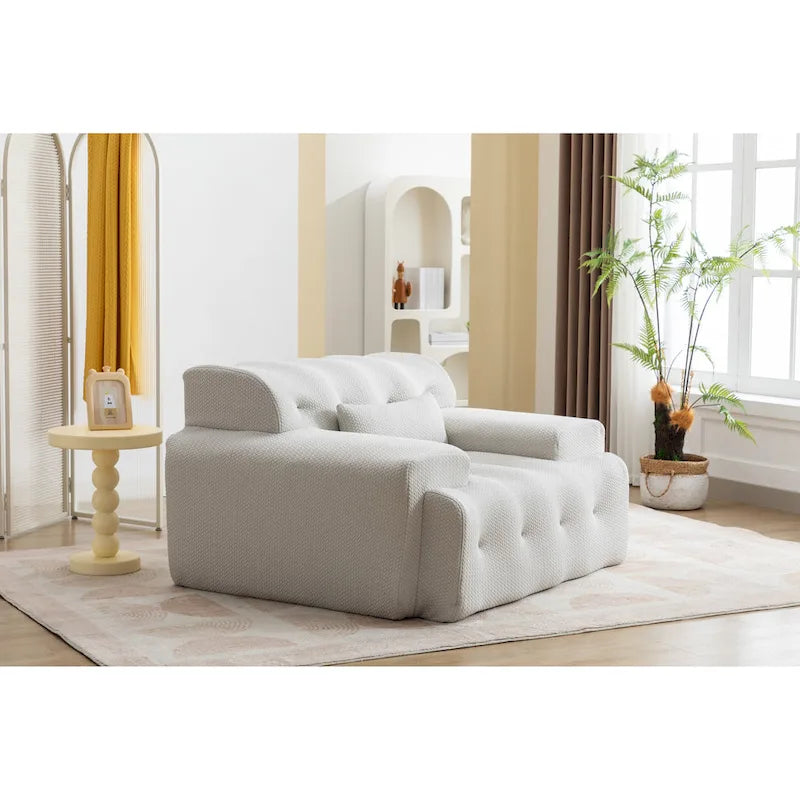 Beige Tufted Accent Chair with High-Density Foam Cushion for Living Room