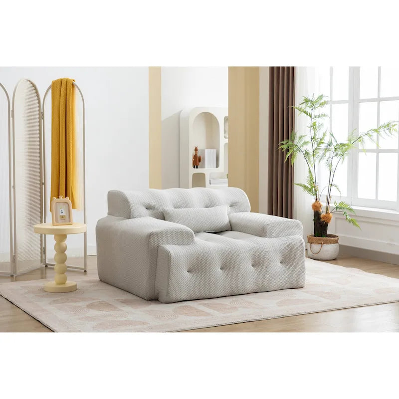 Beige Tufted Accent Chair with High-Density Foam Cushion for Living Room