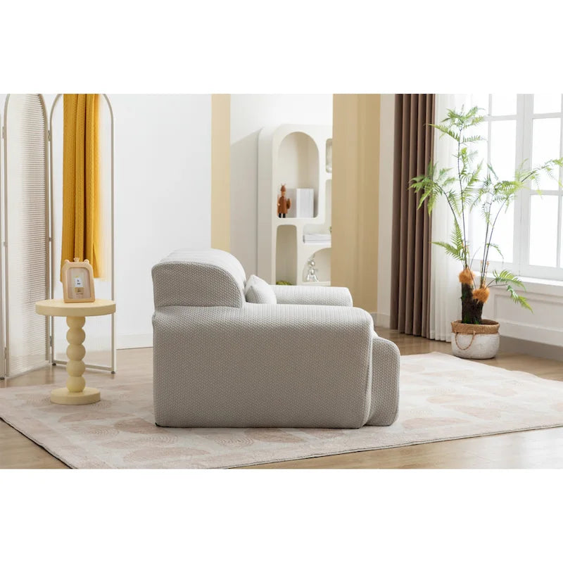 Beige Tufted Accent Chair with High-Density Foam Cushion for Living Room