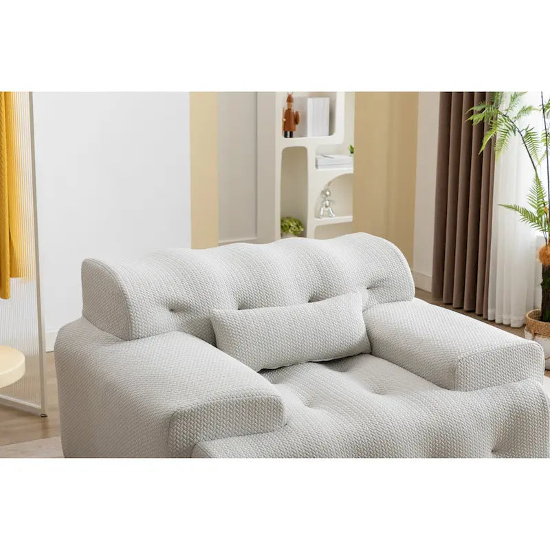 Beige Tufted Accent Chair with High-Density Foam Cushion for Living Room