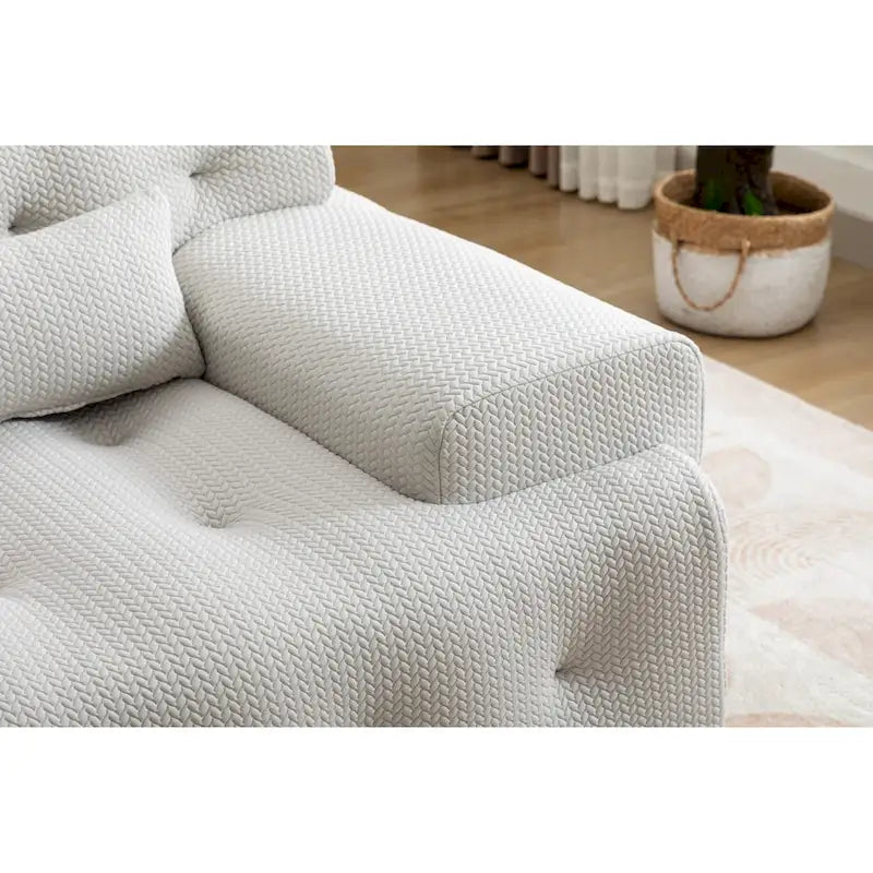 Beige Tufted Accent Chair with High-Density Foam Cushion for Living Room