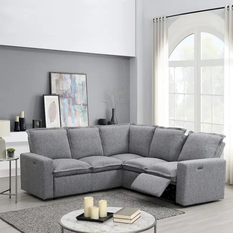 L-Shaped Power Recliner Sofa, 2-Seat Section, Linen Fabric
