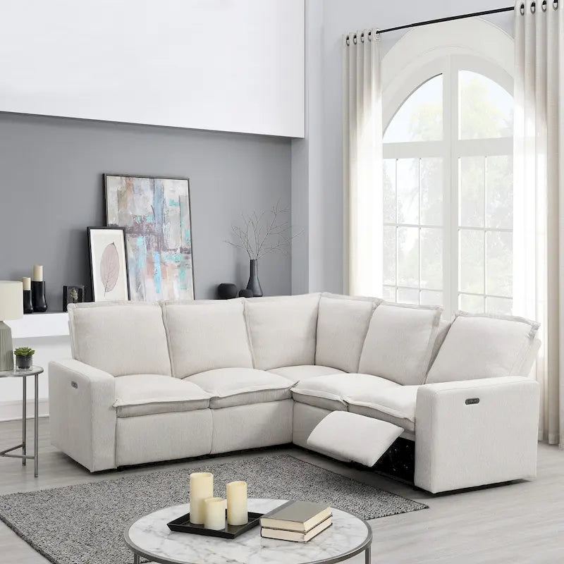 L-Shaped Power Recliner Sofa, 2-Seat Section, Linen Fabric