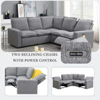 L-Shaped Power Recliner Sofa, 2-Seat Section, Linen Fabric