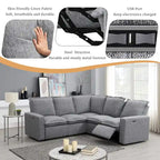 L-Shaped Power Recliner Sofa, 2-Seat Section, Linen Fabric