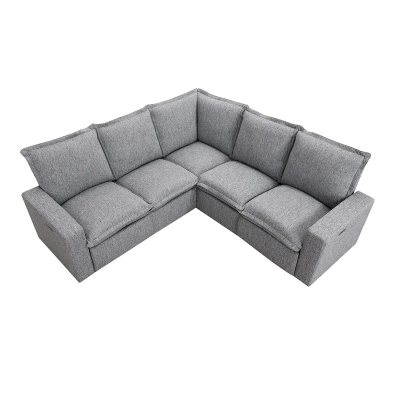 L-Shaped Power Recliner Sofa, 2-Seat Section, Linen Fabric
