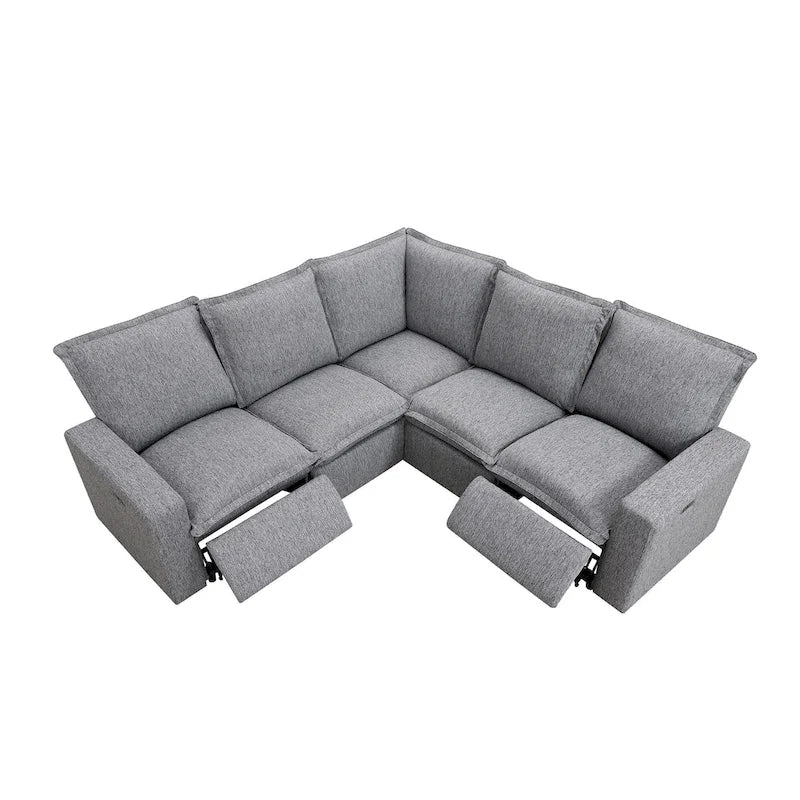 L-Shaped Power Recliner Sofa, 2-Seat Section, Linen Fabric
