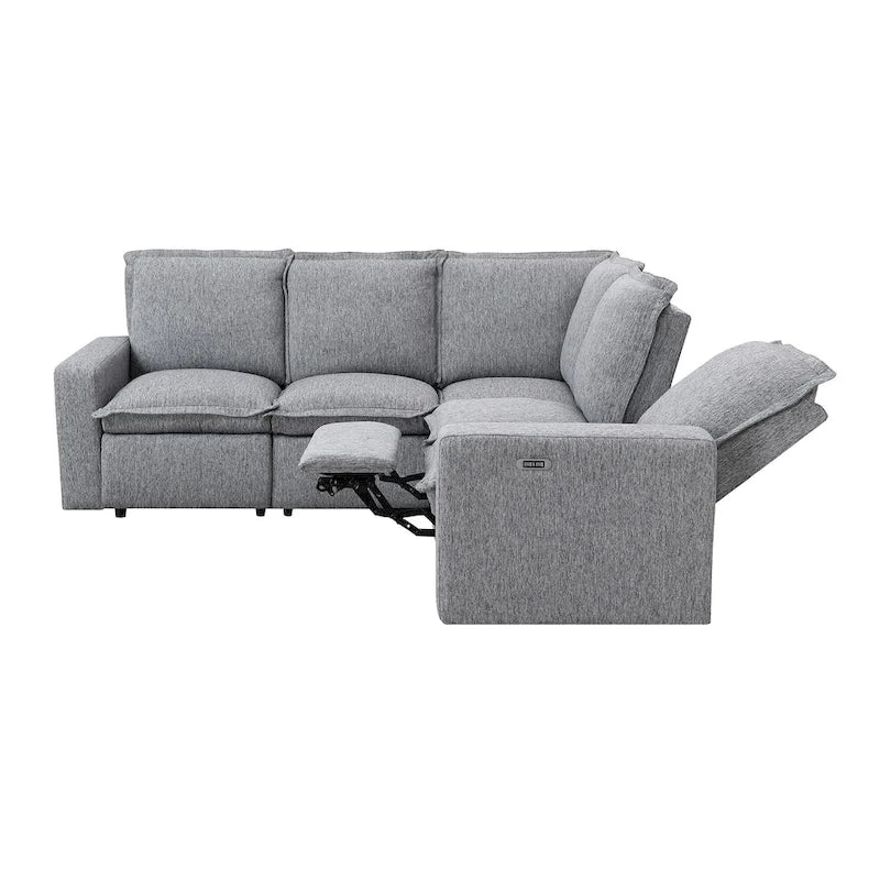 L-Shaped Power Recliner Sofa, 2-Seat Section, Linen Fabric