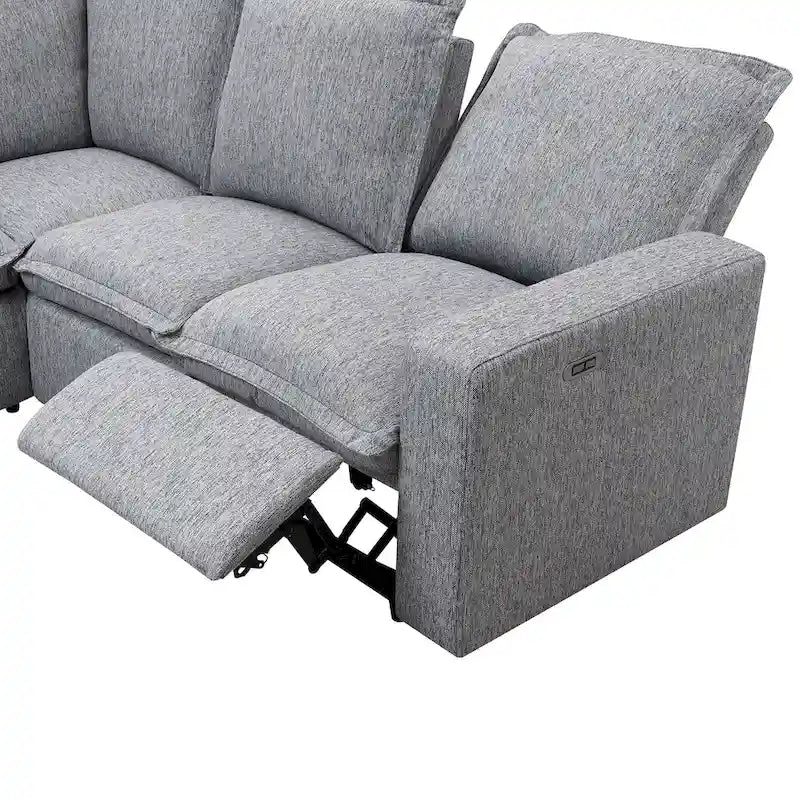 L-Shaped Power Recliner Sofa, 2-Seat Section, Linen Fabric