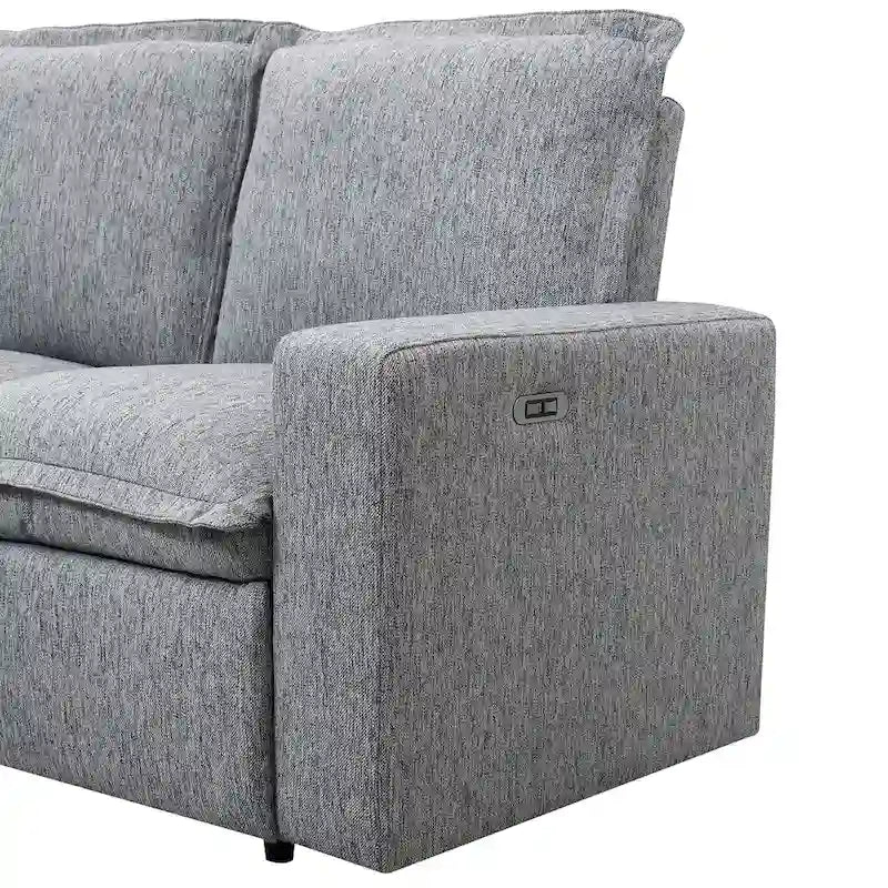 L-Shaped Power Recliner Sofa, 2-Seat Section, Linen Fabric