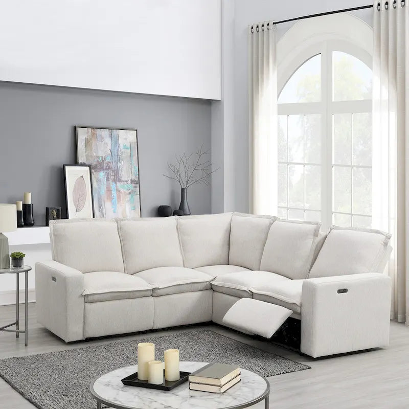 L-Shaped Power Recliner Sofa, 2-Seat Section, Linen Fabric
