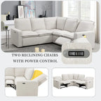 L-Shaped Power Recliner Sofa, 2-Seat Section, Linen Fabric