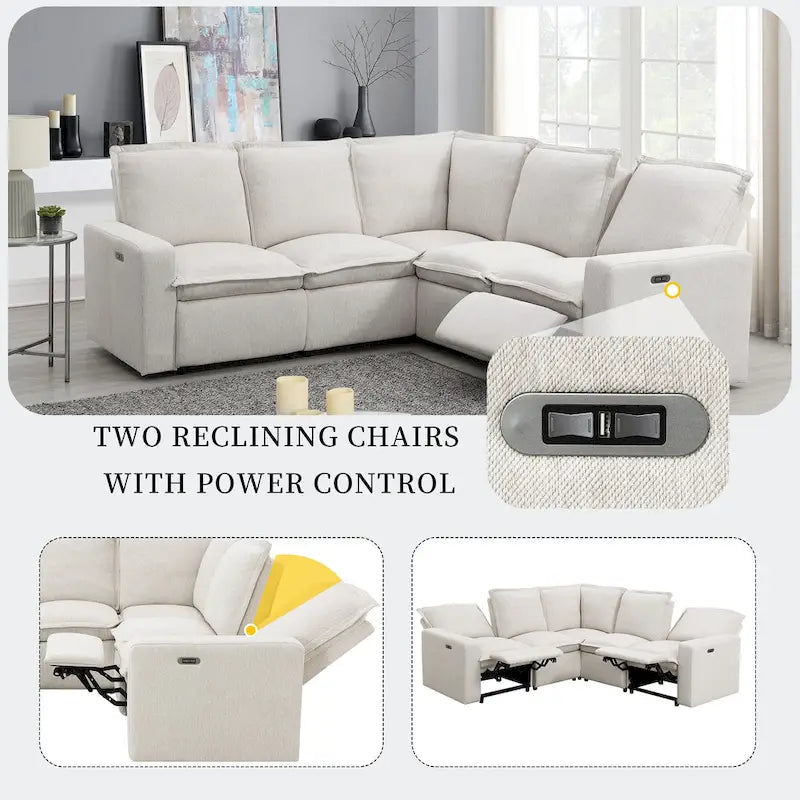 L-Shaped Power Recliner Sofa, 2-Seat Section, Linen Fabric