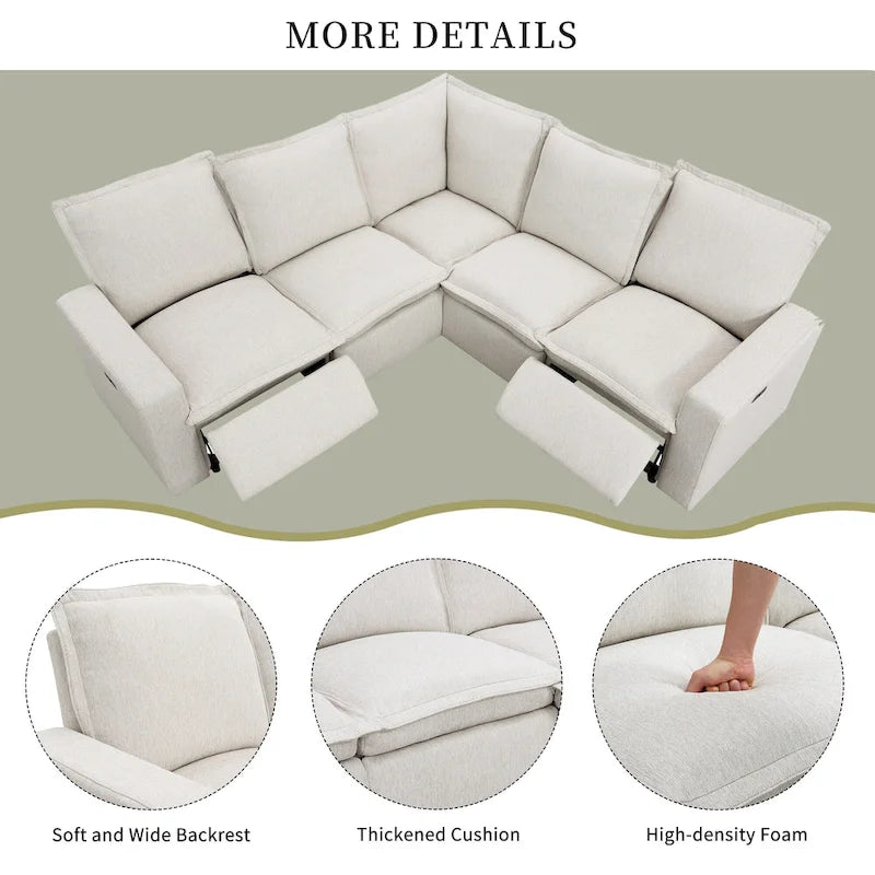 L-Shaped Power Recliner Sofa, 2-Seat Section, Linen Fabric