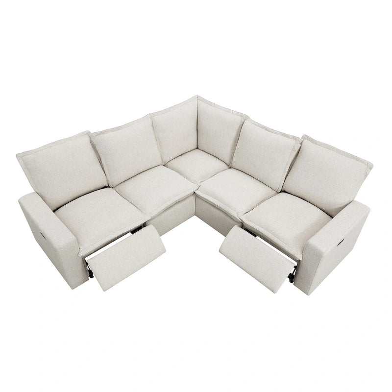 L-Shaped Power Recliner Sofa, 2-Seat Section, Linen Fabric