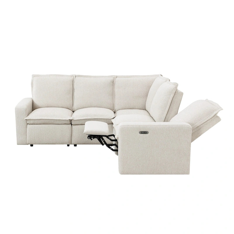 L-Shaped Power Recliner Sofa, 2-Seat Section, Linen Fabric