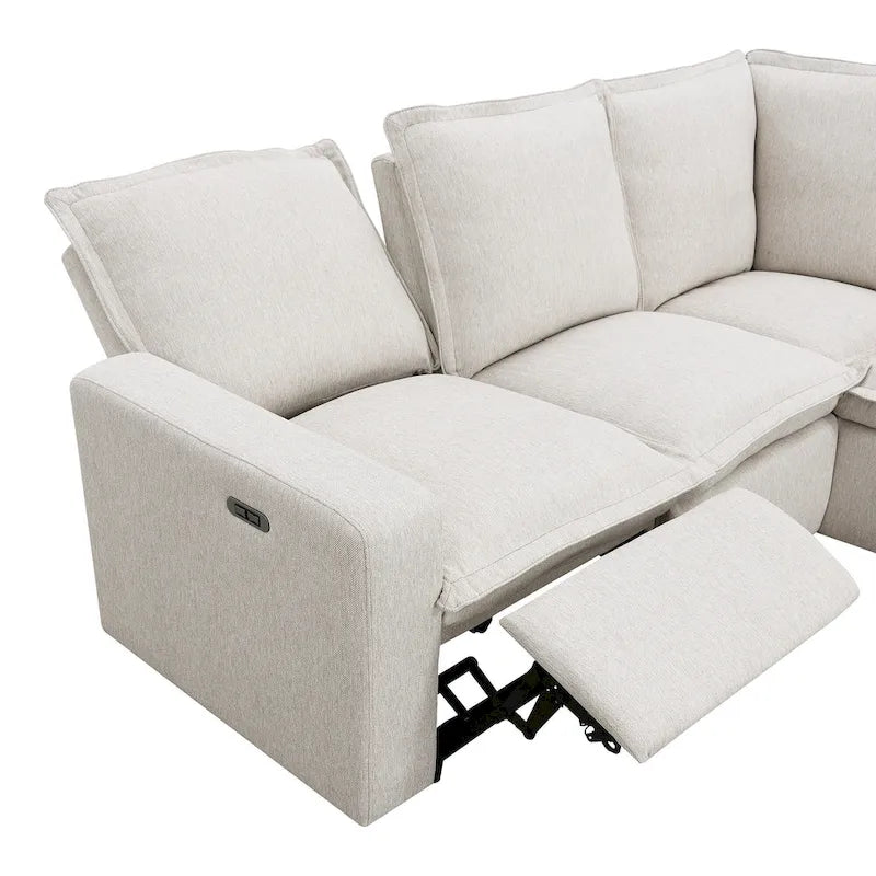 L-Shaped Power Recliner Sofa, 2-Seat Section, Linen Fabric