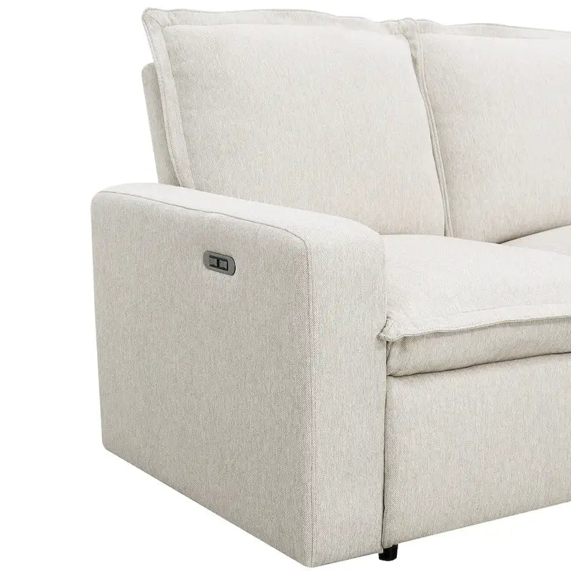 L-Shaped Power Recliner Sofa, 2-Seat Section, Linen Fabric