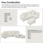 L-Shaped 4-Seater Corner Sofa Bed, featuring a Pull-Out Bed, Movable Ottoman, USB Charging Port, and Fold-Down Cup Holder Table.