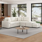 L-Shaped 4-Seater Corner Sofa Bed, featuring a Pull-Out Bed, Movable Ottoman, USB Charging Port, and Fold-Down Cup Holder Table.