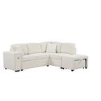 L-Shaped 4-Seater Corner Sofa Bed, featuring a Pull-Out Bed, Movable Ottoman, USB Charging Port, and Fold-Down Cup Holder Table.