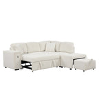 L-Shaped 4-Seater Corner Sofa Bed, featuring a Pull-Out Bed, Movable Ottoman, USB Charging Port, and Fold-Down Cup Holder Table.