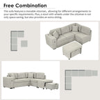 L-Shaped 4-Seater Corner Sofa Bed, featuring a Pull-Out Bed, Movable Ottoman, USB Charging Port, and Fold-Down Cup Holder Table.