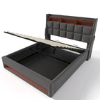 Grey Full Size Upholstered Platform Bed with Hydraulic Storage, LED Lighting and USB Charging