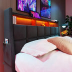 Grey Full Size Upholstered Platform Bed with Hydraulic Storage, LED Lighting and USB Charging