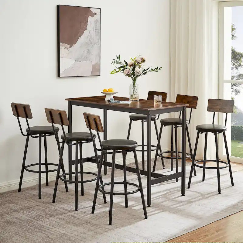 7-Piece Bar Table and Chairs Set with PU Leather Stools