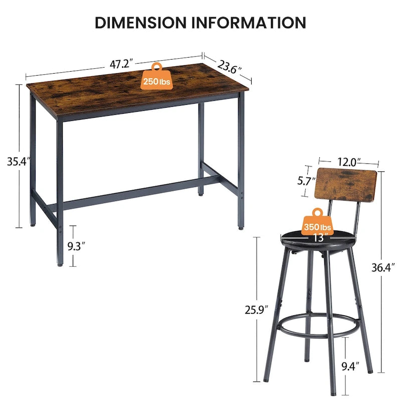 7-Piece Bar Table and Chairs Set with PU Leather Stools