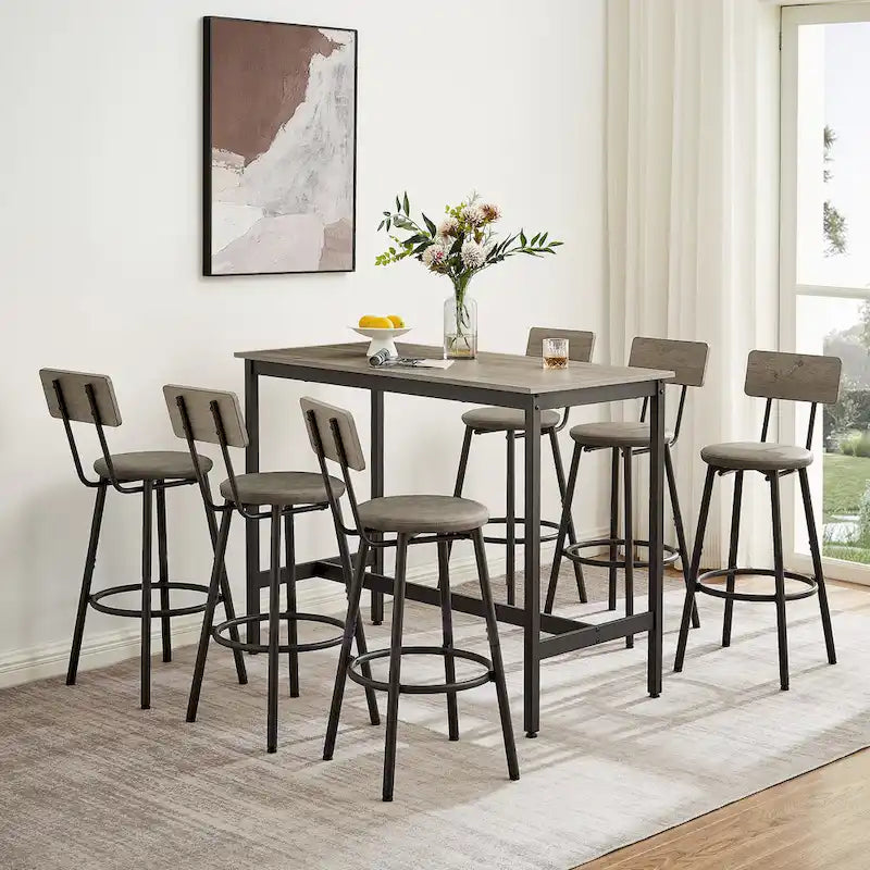 7-Piece Bar Table and Chairs Set with PU Leather Stools